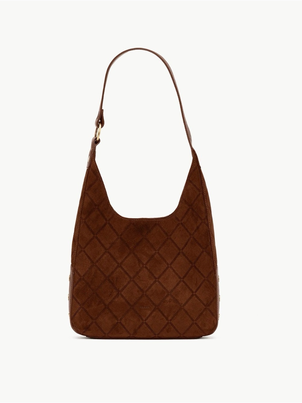 Hammitt Tim Medium Chocolate Diamond Suede Hobo Bag Antique Gold - Picture 2 of 10